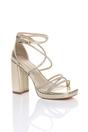 Gold AJVANI Gold High Block Heel Diamante Strappy Platform Sandals, Image 1 of 3