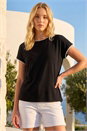 Black Stitch Detail Ribbed Top, Image 1 of 4