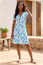 Blue Petite Floral Twist Front Dress , Image 1 of 4