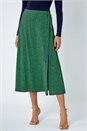 Green Cotton Blend Spot Print Midi Wrap Skirt, Image 1 of 5