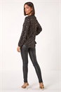 Black Spot Print Foil Tie Neck Top, Image 4 of 5