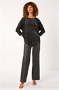 Black Foil Spot Print Velvet Top, Image 3 of 6