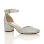 Silver AJVANI Silver Mid Block Heel Ankle Strap 2 Part Heels, Image 1 of 6