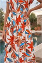 Orange Leaf Print Belted Midi Dress, Image 4 of 4