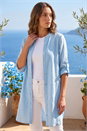 Blue Petite Cotton Buttoned Overshirt, Image 1 of 4