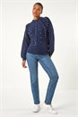 Midnight Blue Faux Pearl Cable Knit Jumper, Image 2 of 5