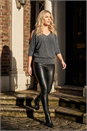 Black Faux Leather Pull On Elastic Waist Trousers , Image 1 of 5