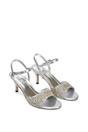 Silver 'Kim' Ankle Strap Mid Stiletto Peep Toe Diamante Sparkly Heels, Image 5 of 6