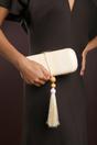 White Falcon Marble Finish Tassel Clutch Bag, Image 2 of 8