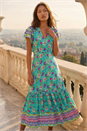Blue Floral Border Print Maxi Dress, Image 1 of 4