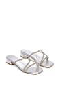 Silver XY LONDON Silver 'Olivia' Strappy Low Block Heel Diamante Sandals With Square Toe, Image 5 of 6