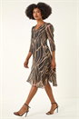 Black Abstract Chiffon Wrap Asymmetric Midi Dress, Image 2 of 5
