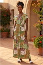 Khaki Stretch Patchwork Shirred Maxi Dress, Image 2 of 4
