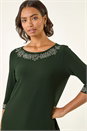 Dark Green Embellished Stretch Tunic Top, Image 5 of 6