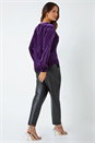 Purple Velvet Button Front Stretch Shirt, Image 4 of 6