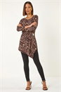 Tan Animal Print Asymmetric Top, Image 3 of 5