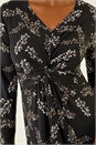 Black Floral Print Twist Front Midi Dress, Image 5 of 5