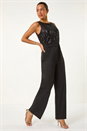 Black Contrast Sequin Bodice Jumpsuit, Image 3 of 5