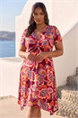 Red Curve Floral Print Twist Front Dress, Image 1 of 4