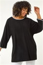 Black Curve Diamante Trim Stretch Top, Image 1 of 5