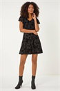 Black Dusk Floral Stretch Angel Sleeve Mini Dress, Image 2 of 5