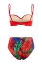 Multi Tropical Print Draped Bandeau High Waisted Bikini Set, Image 2 of 2