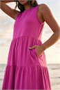 Fuchsia Tiered Midi Smock Dress, Image 4 of 4