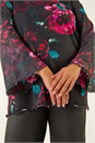 Red Curve Floral Mesh Print Top, Image 6 of 8