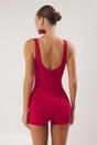 Cerise Square Neck Sleeveless Fitted Swimsuit with Stretch Fabric, Image 3 of 3