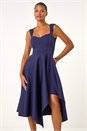 Navy  Asymmetric Flared Hem Midi Dress, Image 2 of 5