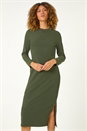 Khaki Textured A-Line Knitted Jumper Dress, Image 6 of 6