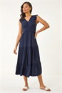 Navy Crinkle Tiered Frill Maxi Dress, Image 2 of 5