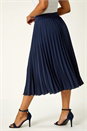 Navy  Petite Pleated Stretch Midi Skirt, Image 4 of 5