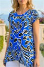 Royal Blue Textured Leaf Print Stretch Tunic Top, Image 4 of 4