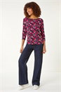 PINK Floral Print Contrast Trim Top, Image 2 of 5