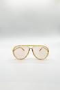 Beige SVNX Beige Bold Aviator Metal Arm Sunglasses In Champagne In Champagne, Image 1 of 5