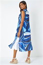 Blue Abstract Print Longline Button Up Blouse, Image 3 of 5