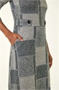 Grey Patchwork Cowl Neck Button Detail Dress, Image 5 of 5