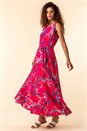 Red Tropical Print Pleated Maxi Dress, Image 1 of 4