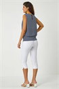 Blue Geometric Print Blouson Stretch Top, Image 3 of 5