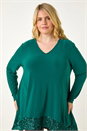 Jade Green Curve Sequin Hem Stretch Top, Image 4 of 5