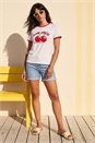 White Cherry Slogan Stretch T-Shirt, Image 2 of 4