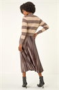 Tan Stripe Knit Pleated Dress, Image 3 of 5