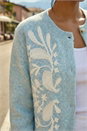 Light Blue Floral Buttoned Knit Cardigan, Image 4 of 4