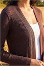 Chocolate Ribbed Knit Cardigan, Image 4 of 4