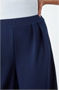 Navy  Curve Wide Leg Pleat Elastic Waist Trousers, Image 5 of 5