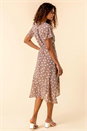 Taupe Polka Dot Frilled Hem Wrap Dress, Image 2 of 4