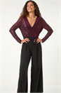 Magenta Sequin Wrap V-Neck Stretch Jumpsuit, Image 2 of 6