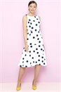 Ivory Spot Print Flute Hem Midi Dress, Image 1 of 5