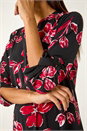 Red Textured Floral Print V-Neck Stretch Shirt, Image 5 of 5